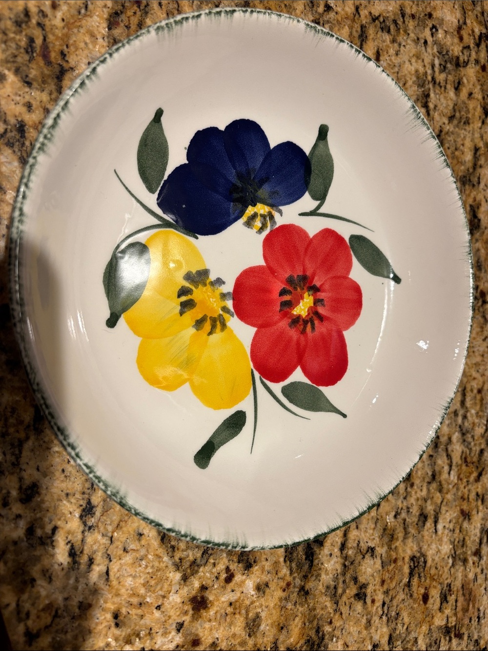 Hand-Painted Floral Ceramic Bowl - White with Red, Yellow & Blue Flowers